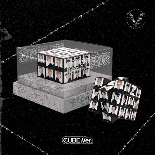 Cube-shaped album with multiple images on a black background