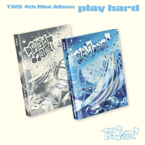 Two album covers for TWS 4th Mini Album 'play hard' on a white background
