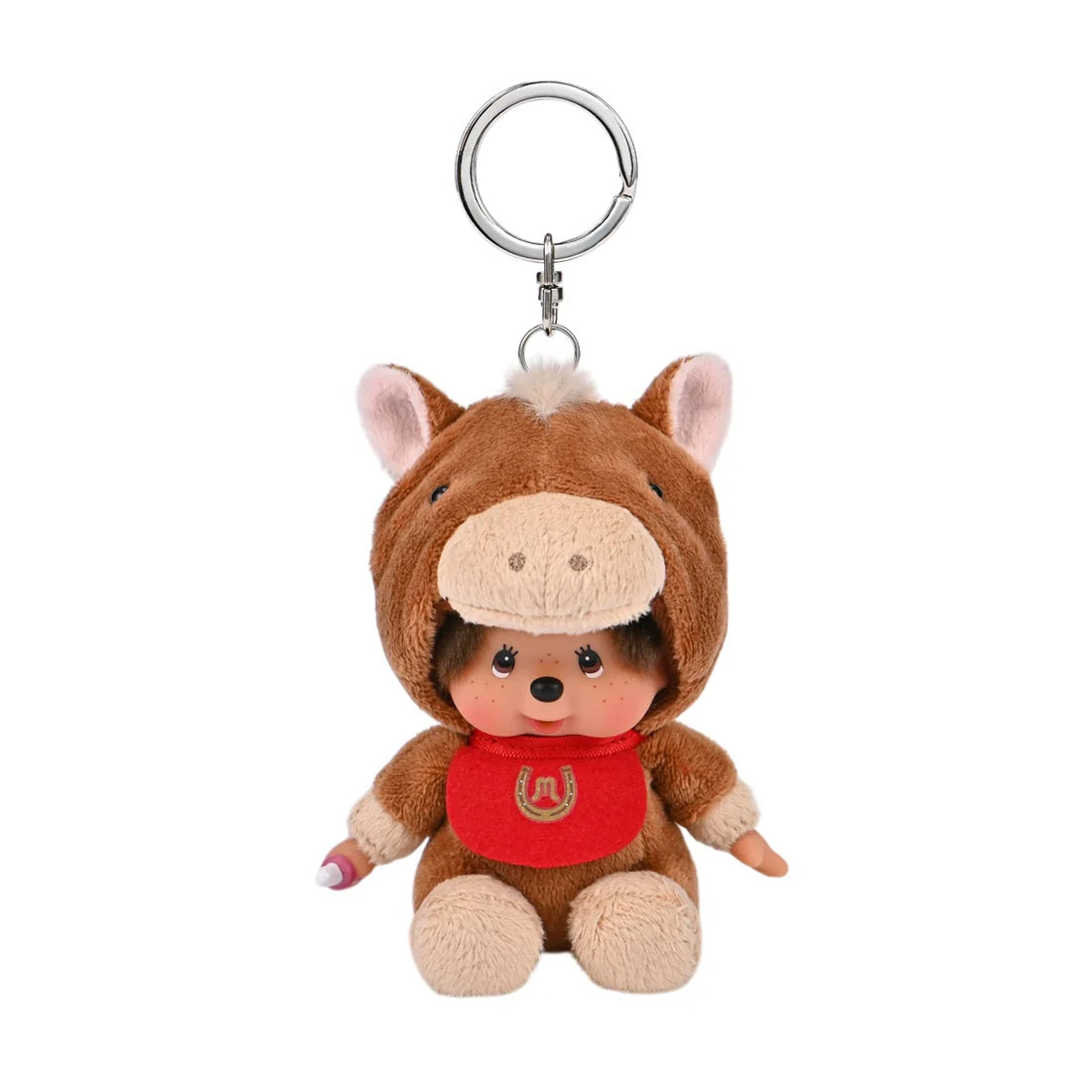 Monchhichi sitting horse keychain with white background