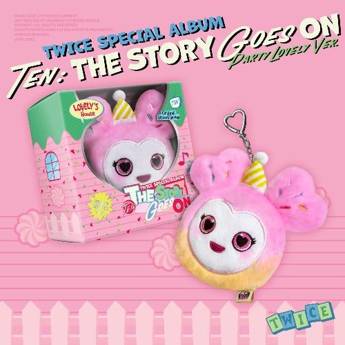 Pink plush toy with a keychain and packaging on a pink background