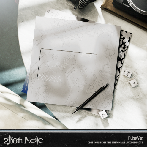 A square album cover or print for Bath Note's 'Pulse Ver.' is displayed on a marble-patterned surface, with a black pen resting on it.