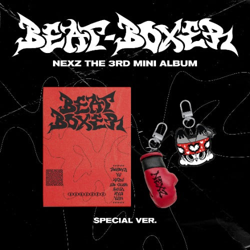 Album image of 'Beat-Boxerz' album and merchandise on a black background