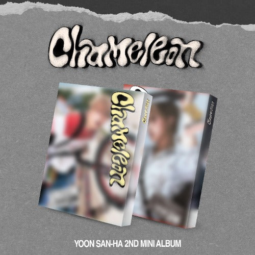 Album packaging for Yoon San-Ha's 2nd mini album 'Chameleon' on a gray background.