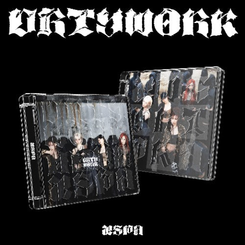 Two albums with transparent cases with images of people and 'DIRTYWORK' branding on a black background.