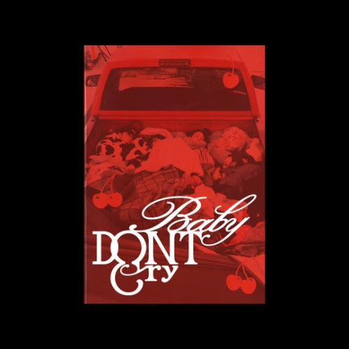 Red alubm with text 'Baby Don't Cry' and images of a car and cherries.