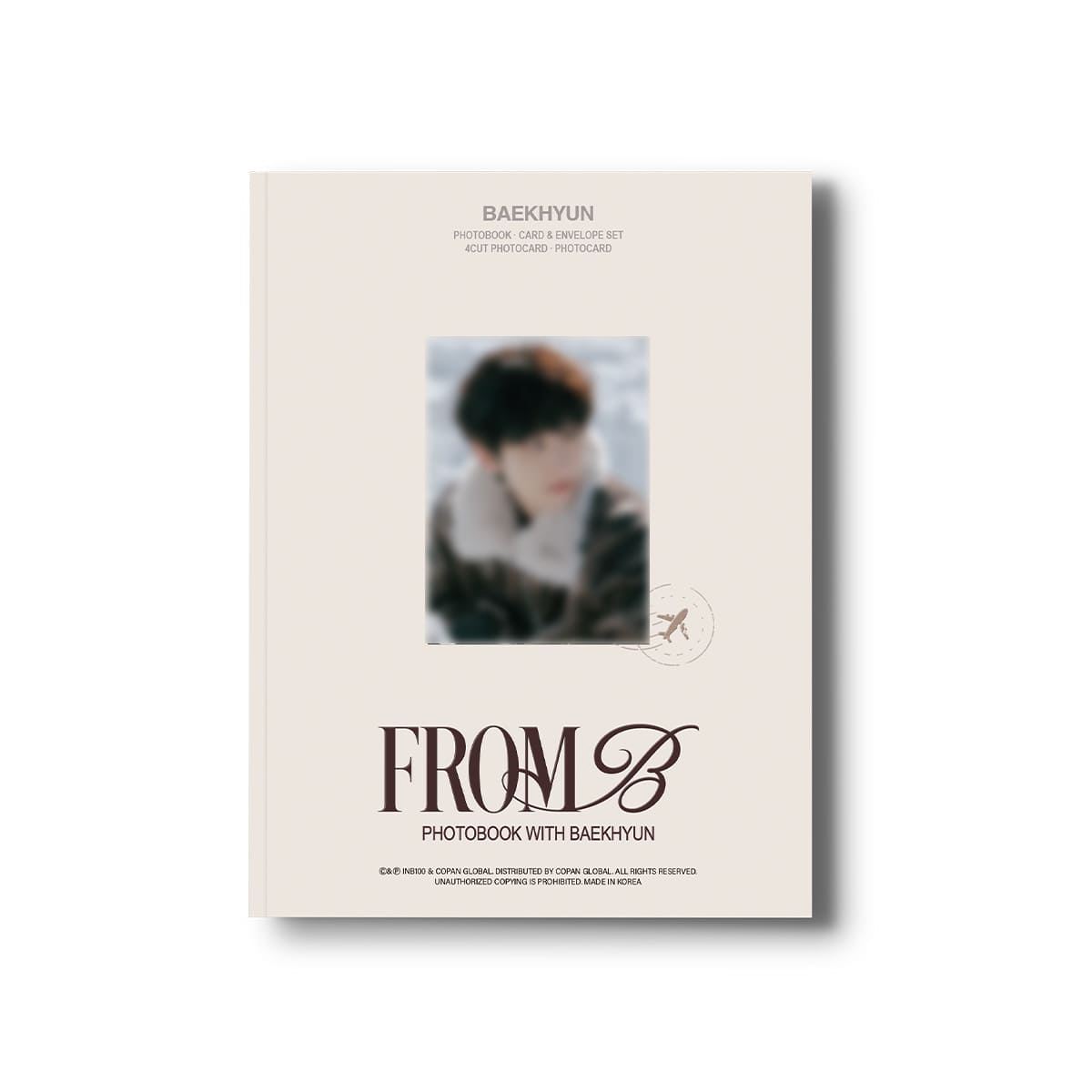 Cover of a photobook with the title 'FROM B' featuring a monochrome image of a person and the artist's name 'BAEKHYUN' in stylized text.
