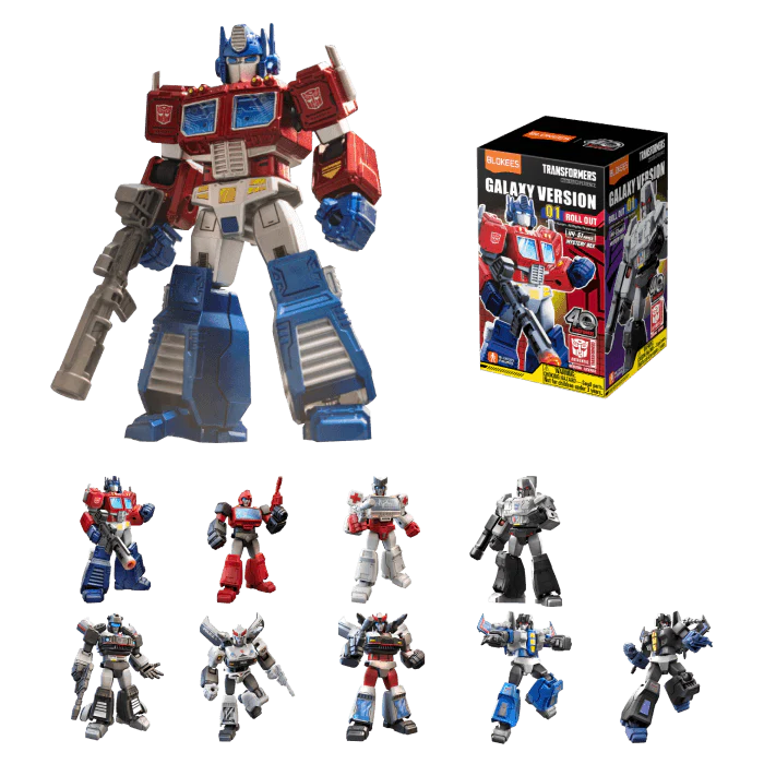 Transformers Blokees Figures in various colors displayed alongside their packaging.