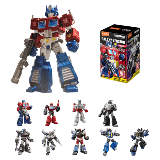 Transformers Blokees Figures in various colors displayed alongside their packaging.