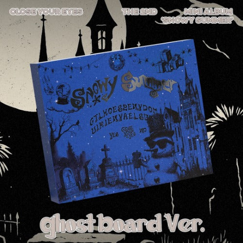 Blue album cover with spooky design and text on a black and white background