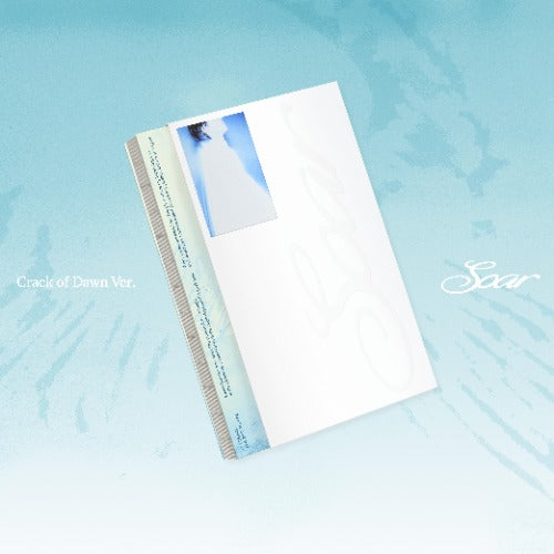 Album cover with a person in a white dress on a light blue background