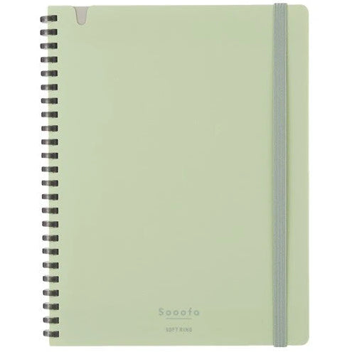 Light green notebook with spiral binding on a white background
