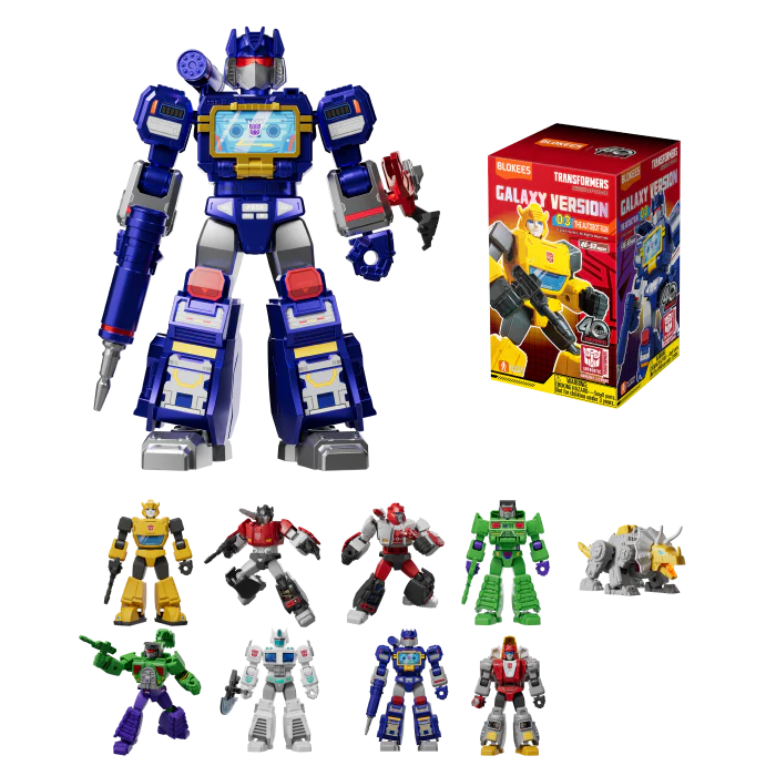 Transformers Galaxy Version 03 toy figures, including Bumblebee and Ultra Magnus, displayed alongside their packaging.