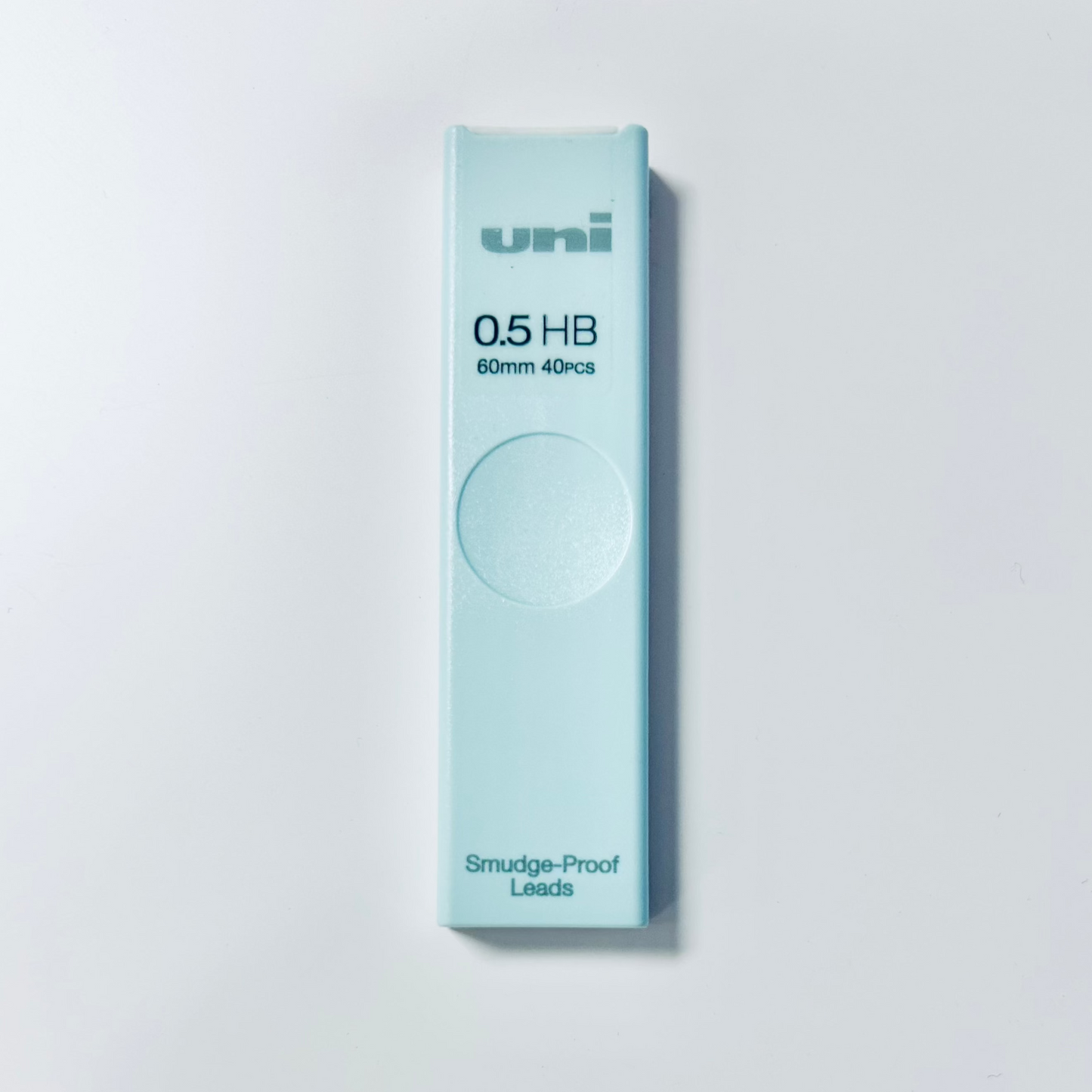 Uni brand lead container with specifications on a light gray background