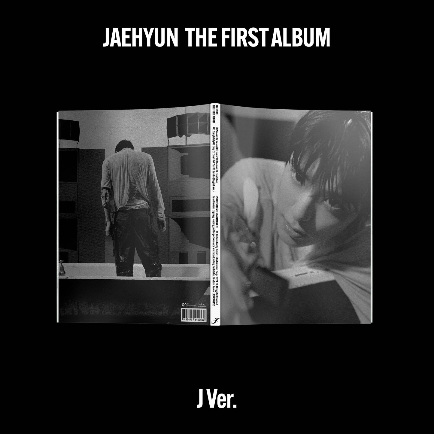 Album cover of Jaehyun the 1st album with a close-up of his face in the center and the text 'J Ver.' at the bottom.