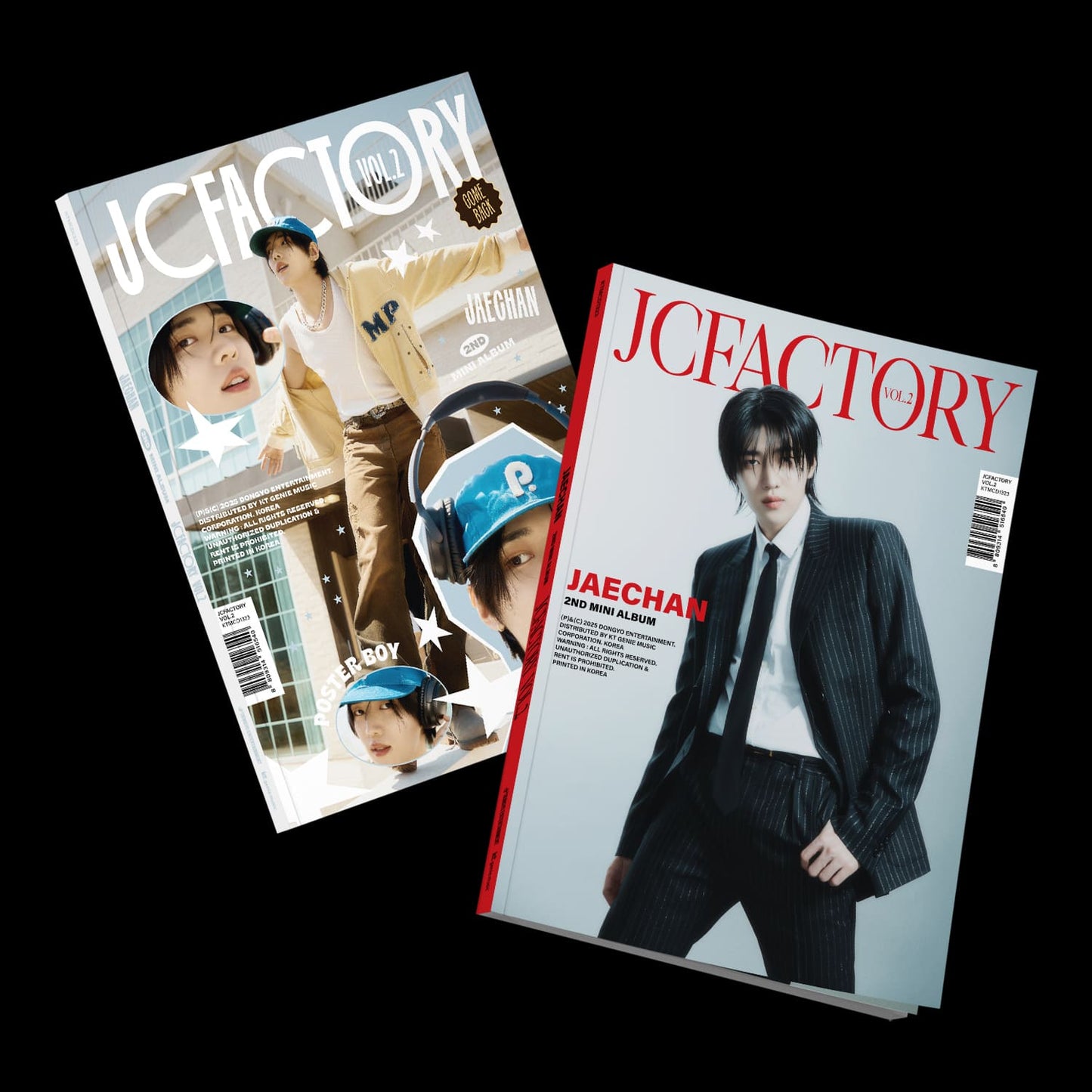 Two 'JFactory' magazines featuring different covers with people on a black background.