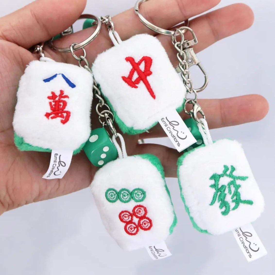 Mahjong Tile Plush Keychain - Zong, Qi, Fa, and Ba Tiles