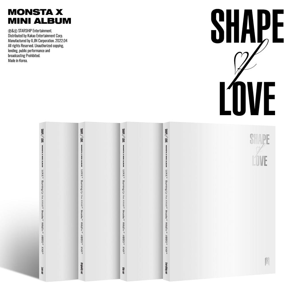 Monsta X mini album cover titled 'Shape Love' on a white background