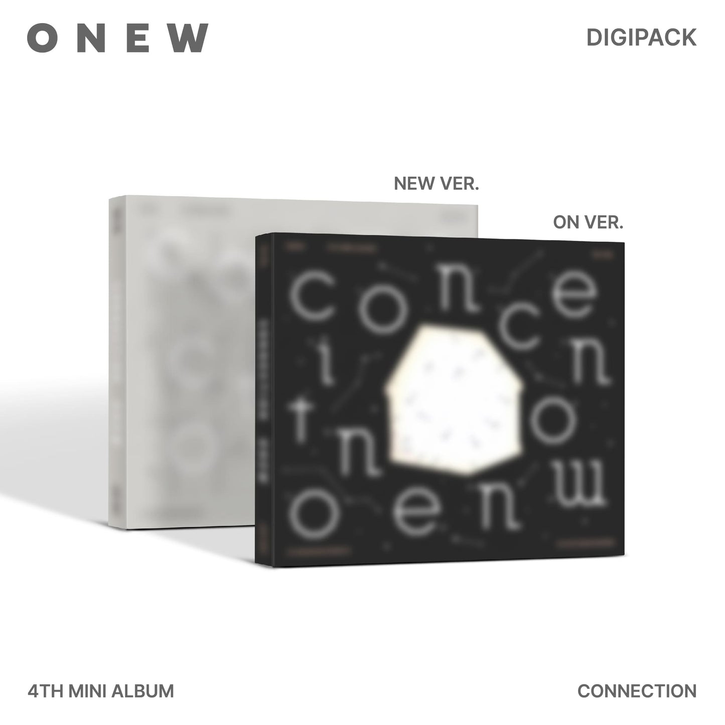 Two album covers or ONEW with text and design elements on a white background