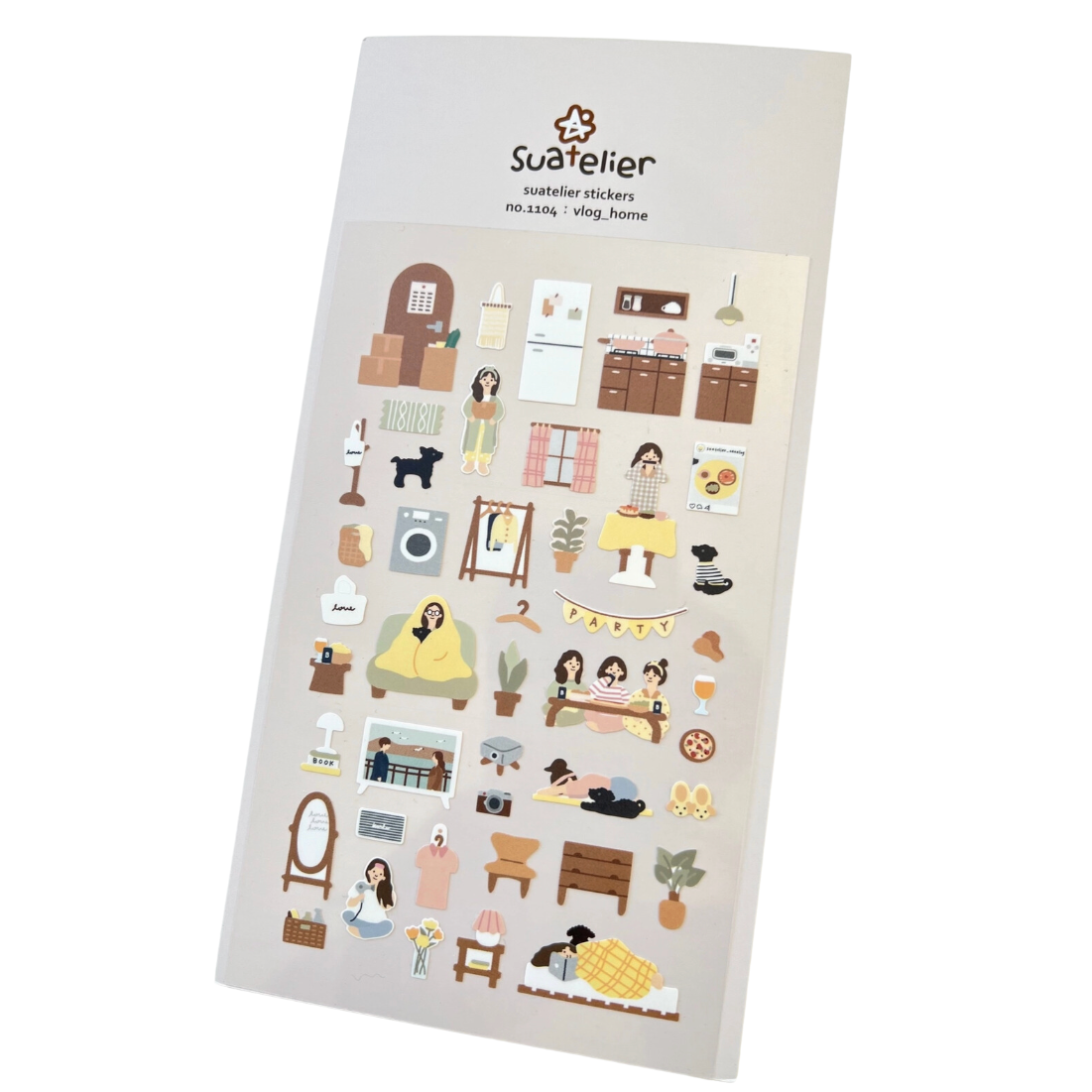Sheet of illustrated stickers by Suatelier on a white background