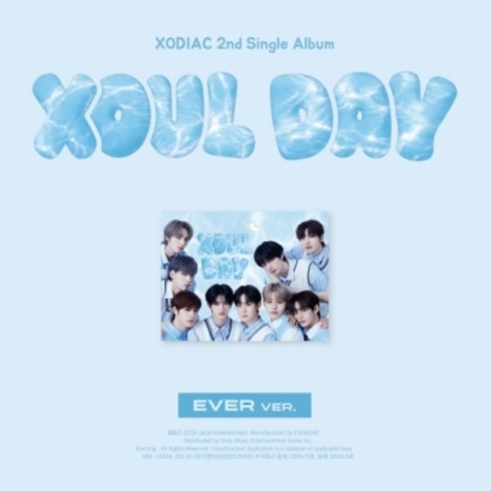CD cover for XODIAC 2nd Single Album 'XOUL DAY' featuring a blue color scheme with the band's name and the title track 'EVER'.