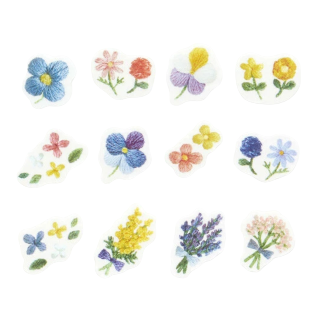 Small Flowers Blooming in Embroidered Forest Washi Sticker Roll