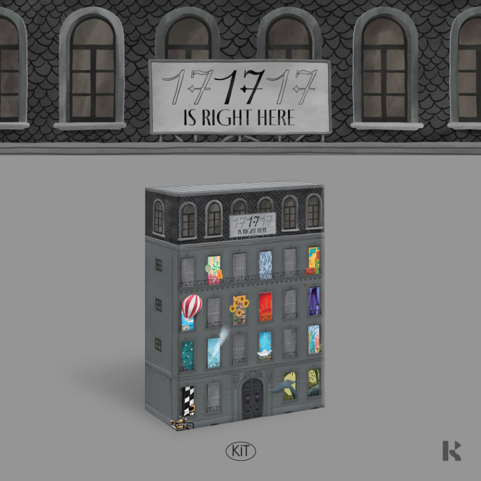 Model of a building with colorful windows and a sign above it, titled '171717 IS RIGHT HERE' set against a gray background.