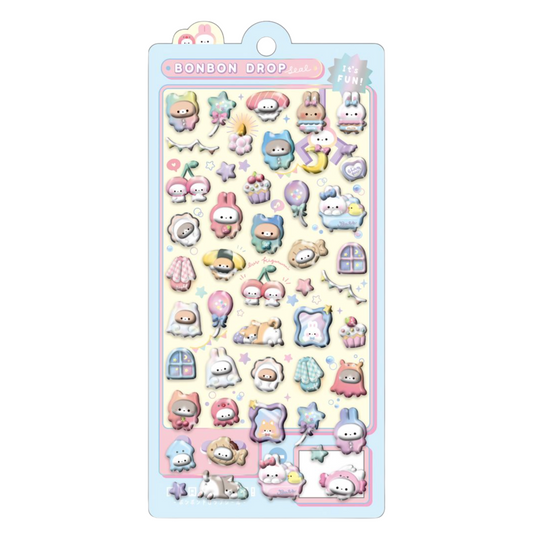 Pack of cute cartoon stickers with pastel colors on a white background