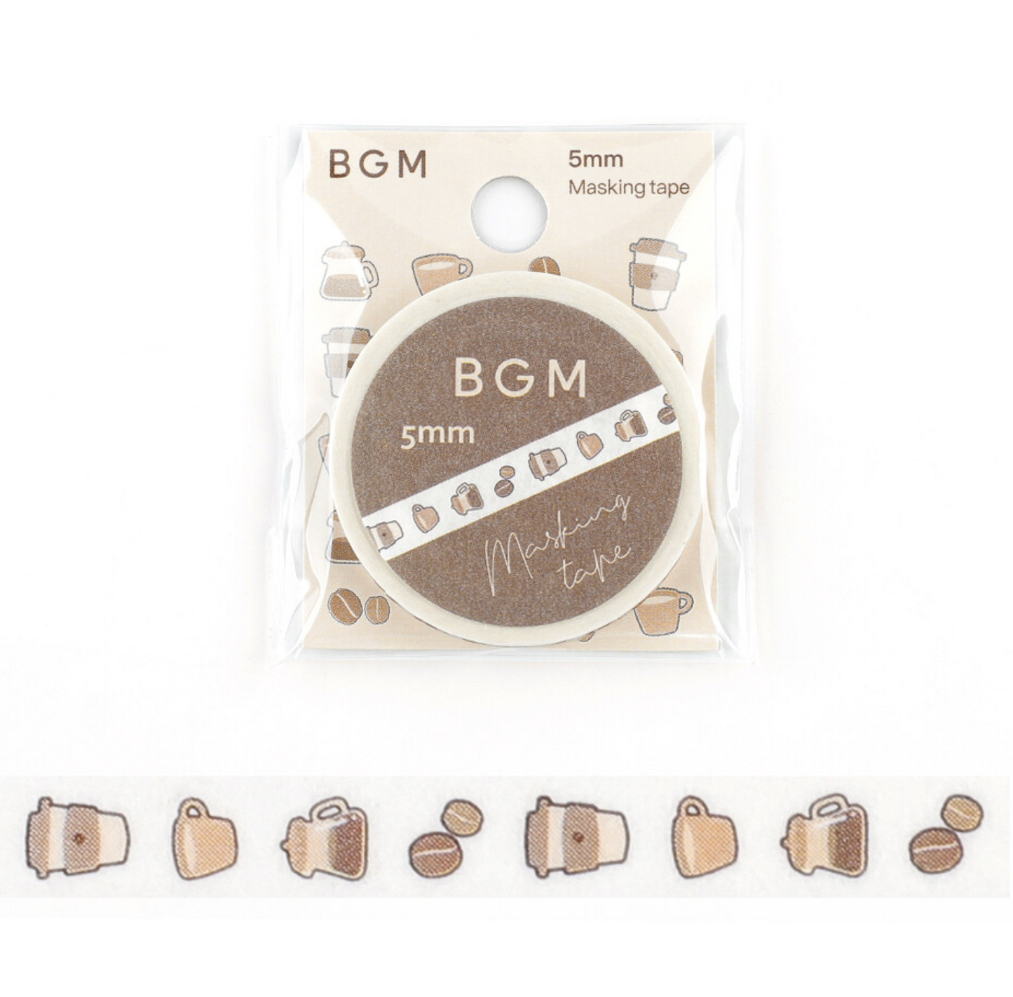 BGM masking tape with coffee decorative icons on a white background