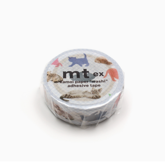 Roll of mt ex washi tape with a cat design on a white background