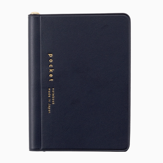 Black notebook with 'Pocket' branding on a white background