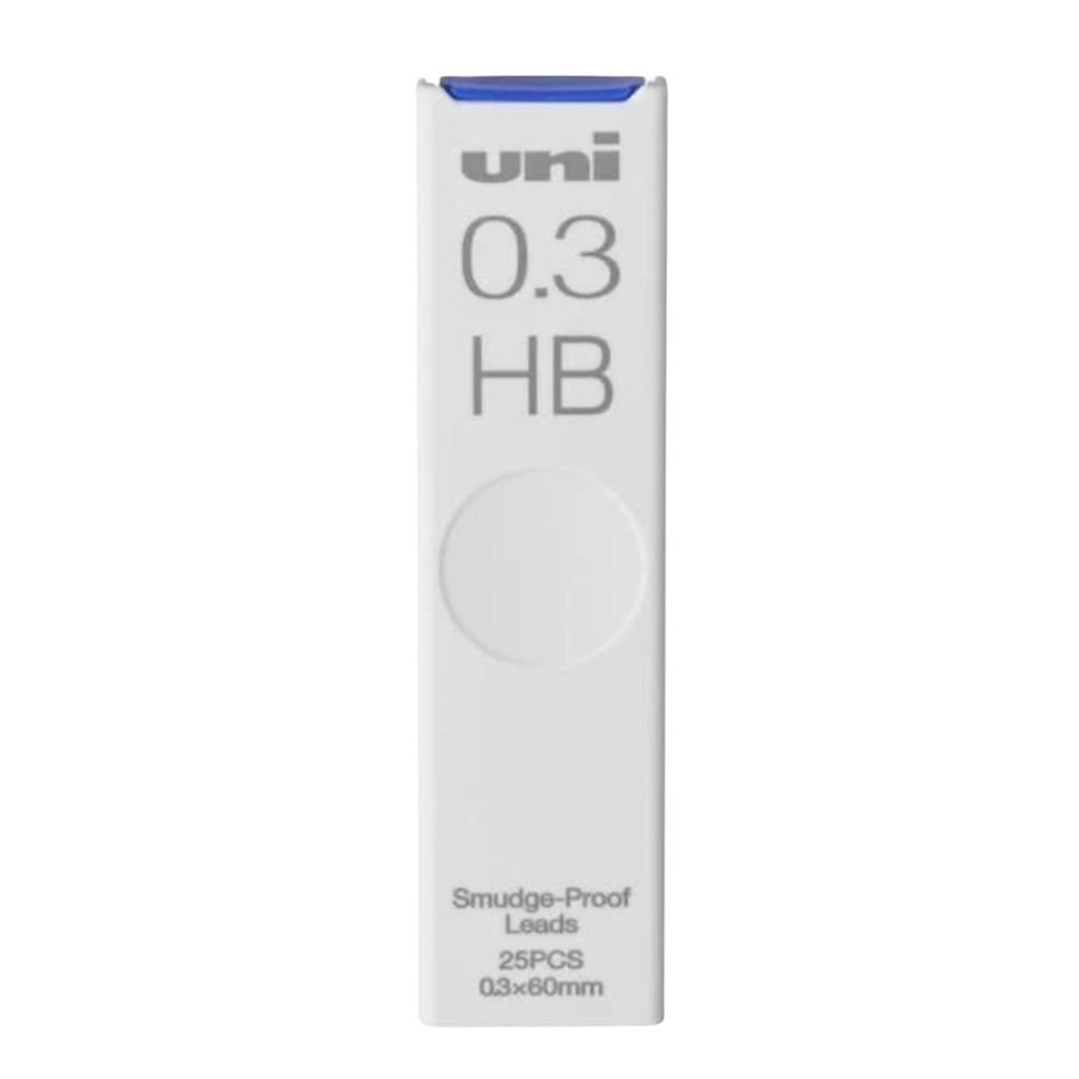 Box ofuni brand 0.3 HB pencil leads on a white background