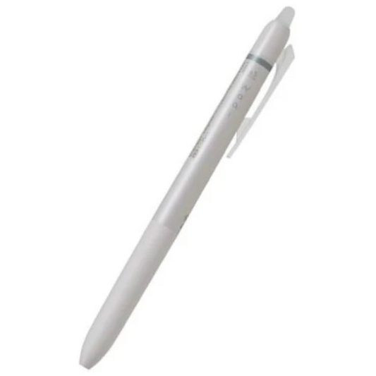 White pen with gray accent on a white background