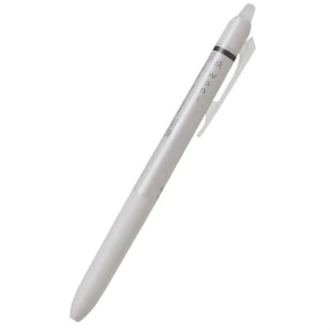 White pen with black stripe on a white background