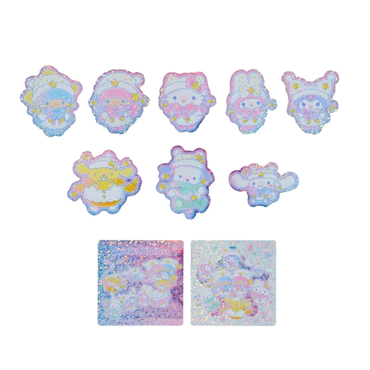 Set of colorful cartoon character stickers on a white background