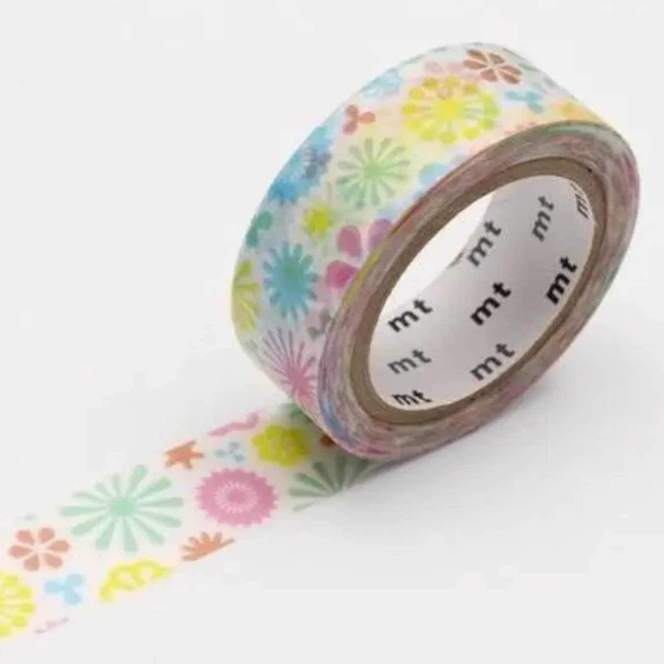 Decorative tape with colorful floral pattern on a white background