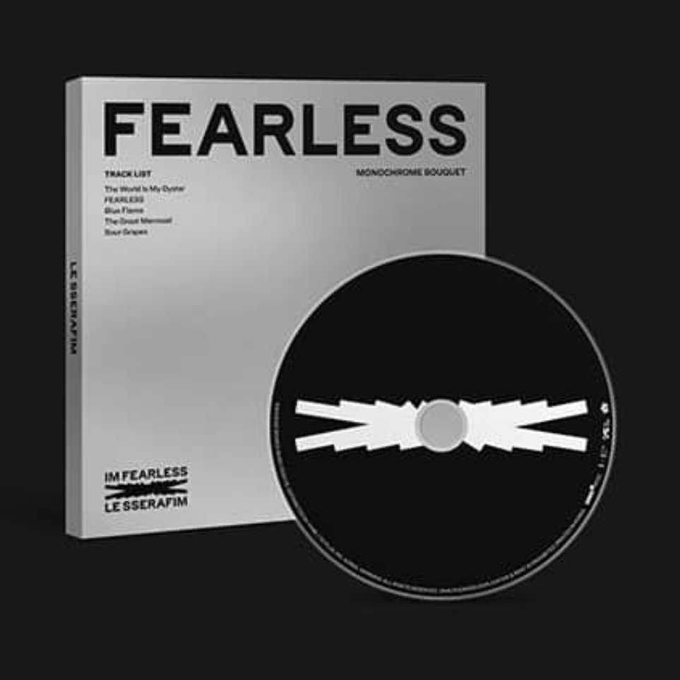 Monochrome Soviet 'Fearless' track list CD album with a silver-gray sleeve and a black CD featuring a white geometric logo, set against a solid black background.