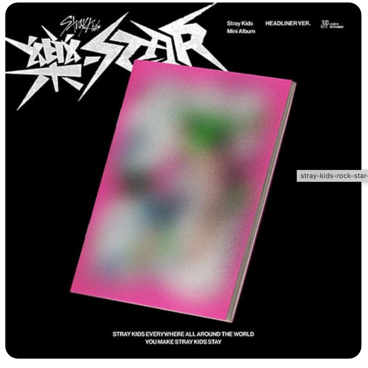 Stray Kids 'Stray Star' mini album cover shown at an angle on a black background with the band's logo and text.