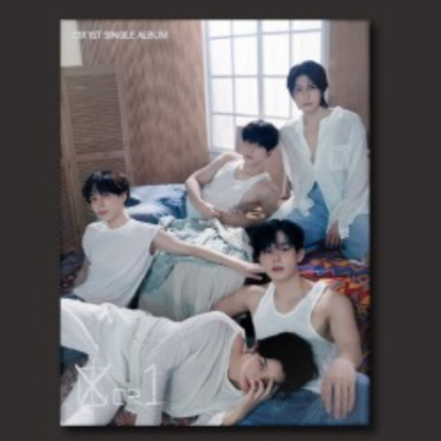 Album cover with five people in a room, featuring the text 'CIX 1st Single Album'.