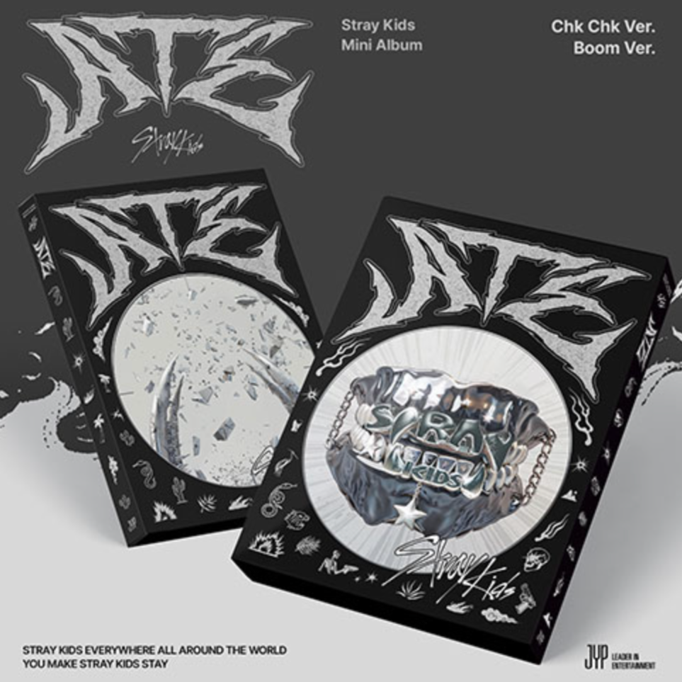 Stray Kids mini album packaging with intricate designs and branding.