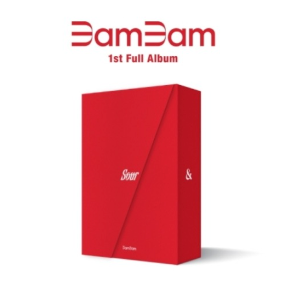 Red album packaging with 'BamBam' branding on a white background