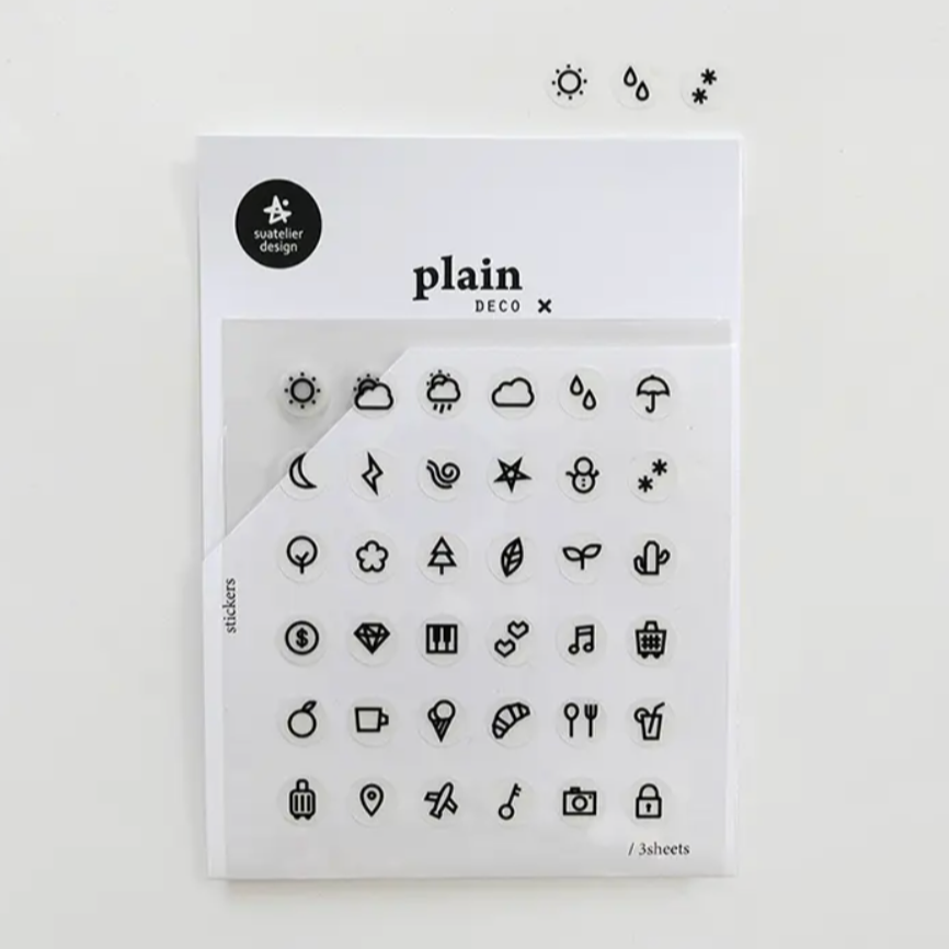 Packaging of black icon stickers on a white background