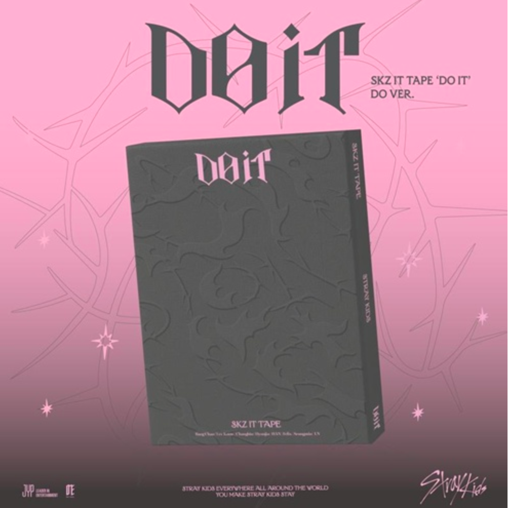Black album packaging with 'DOIT' branding on a pink background