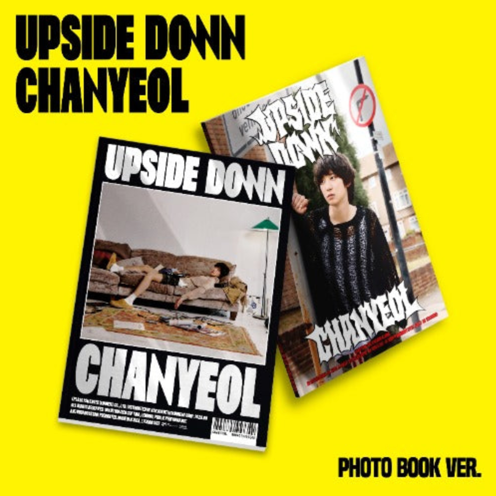 Two album versions titled 'Upside Down Chanyeol' on a yellow background
