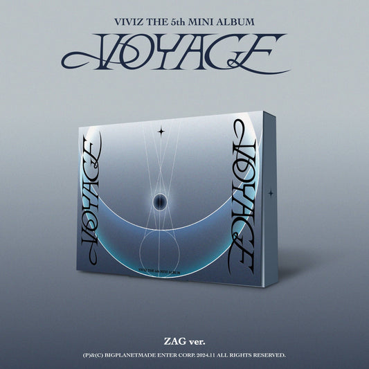 VIVIZ 5th mini album 'VOYAGE' packaging on a gray background
