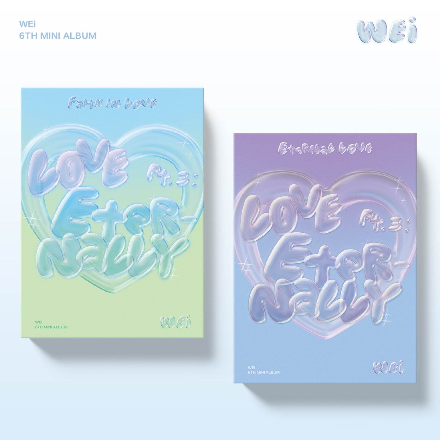 Two colorful album covers with 'LOVE ETERNALLY' text on a white background