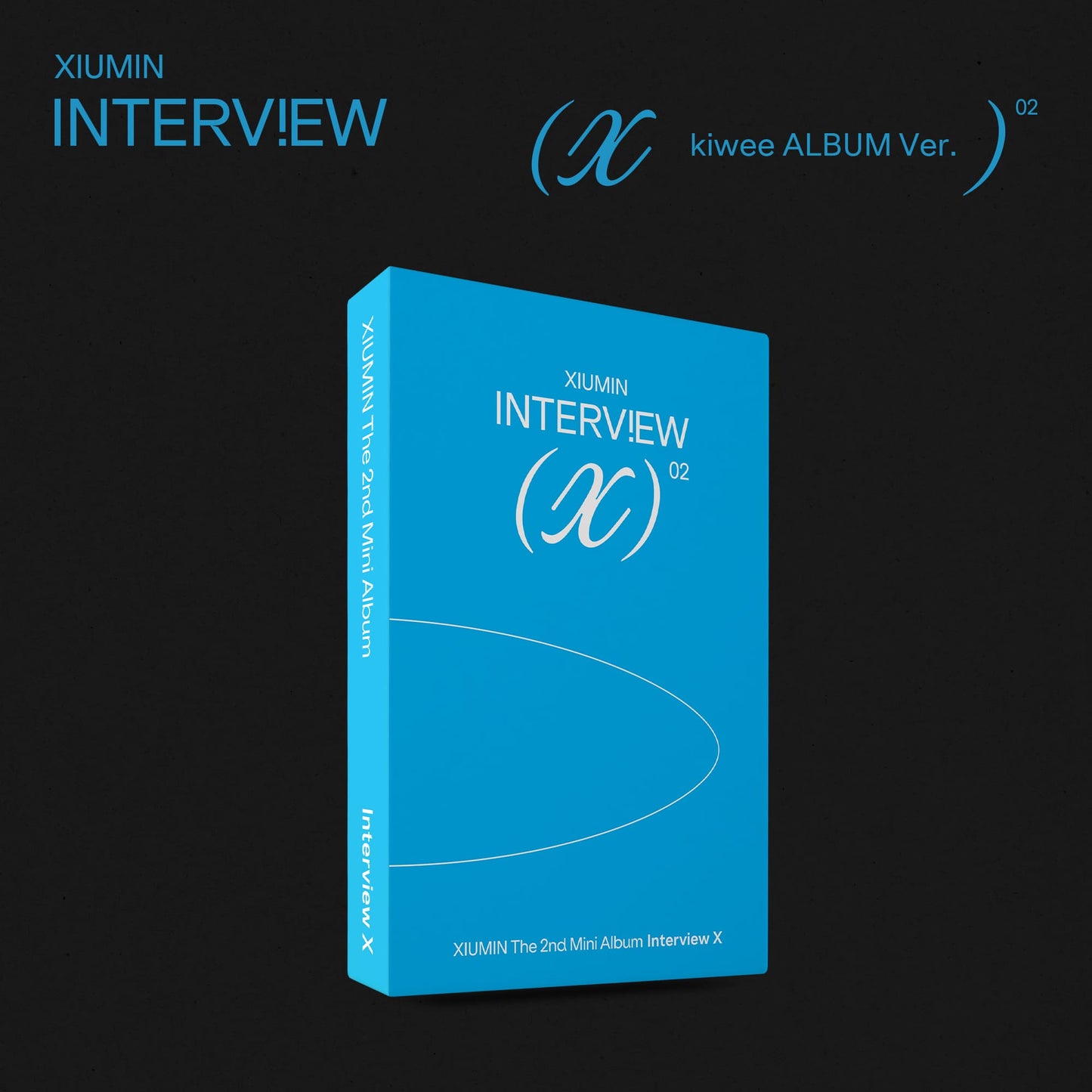 A blue album packaging for XIUMIN's 2nd Mini Album titled 'INTERVIEW X (x) kiwee ALBUM Ver.'