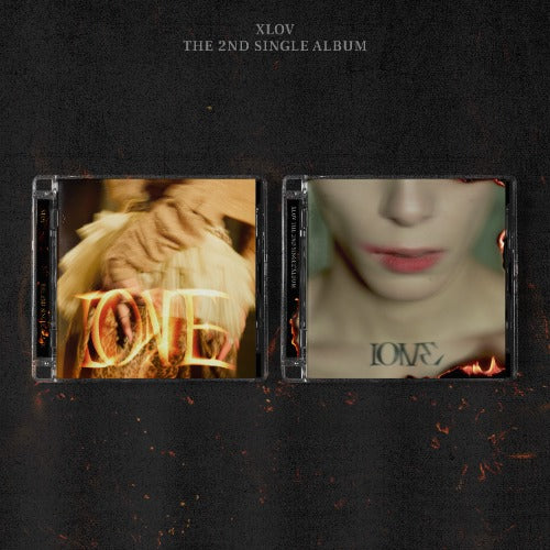 Two album covers with 'LOVE' text on a dark background, featuring XLOV branding.