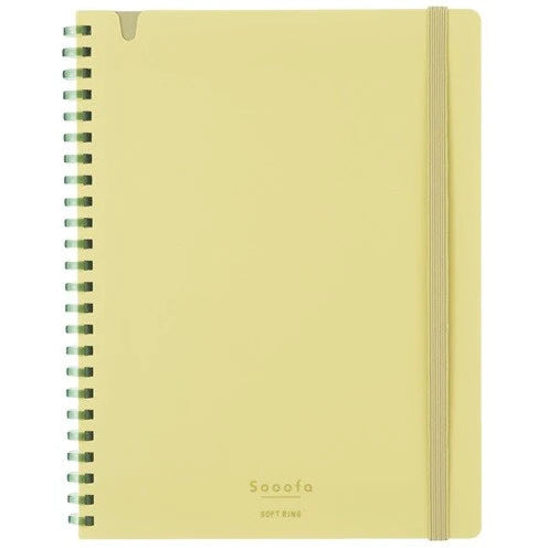 Yellow notebook with spiral binding on a white background