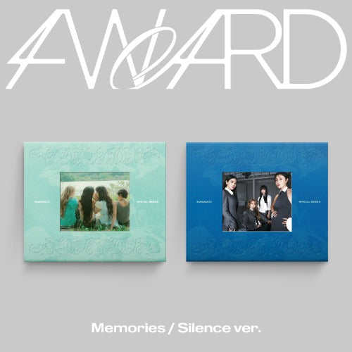 Two album covers, one green and one blue, with images of people on a gray background.
