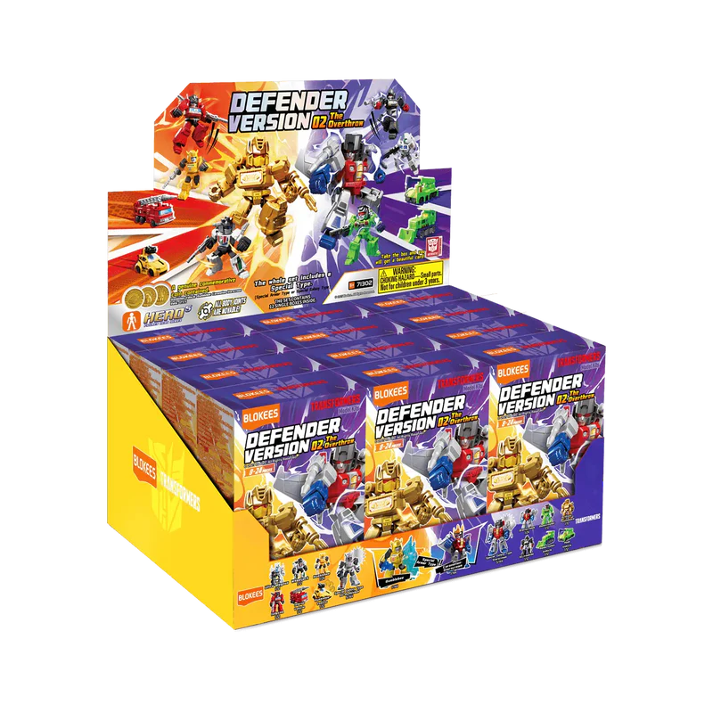 Display box of 'Defender Version' toy figures with multiple packaging options.